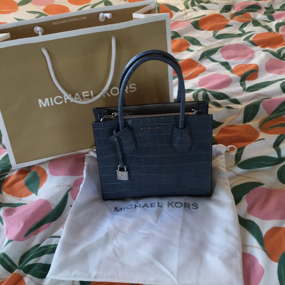 Michael Kors Mercer embossed leather denim